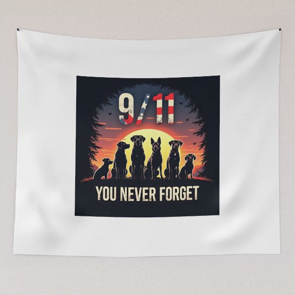 Item preview, 9/11 MEMORIAL HERO DOGS SUNSET SILHOUETTE ART designed and sold by PawsStudioAU.