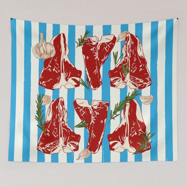 Item preview, T-Bone Steak Blue Stripes Pop Art Kitchen designed and sold by MaiZephyr.