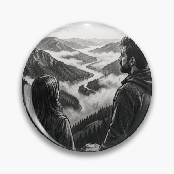 Item preview, Charcoal Mountain View – two hikers in the wide valley with a calm horizon designed and sold by FotoworldEdel.