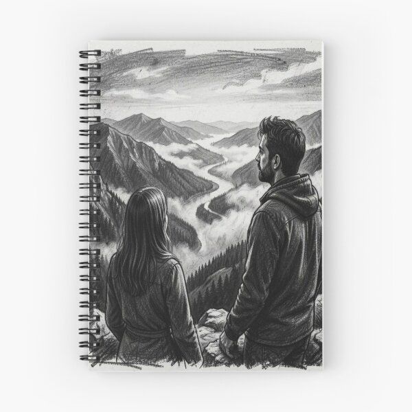 Item preview, Charcoal Mountain View – two hikers in the wide valley with a calm horizon designed and sold by FotoworldEdel.