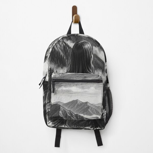 Item preview, Charcoal Mountain View – two hikers in the wide valley with a calm horizon designed and sold by FotoworldEdel.