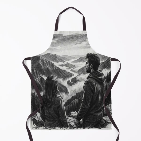 Item preview, Charcoal Mountain View – two hikers in the wide valley with a calm horizon designed and sold by FotoworldEdel.
