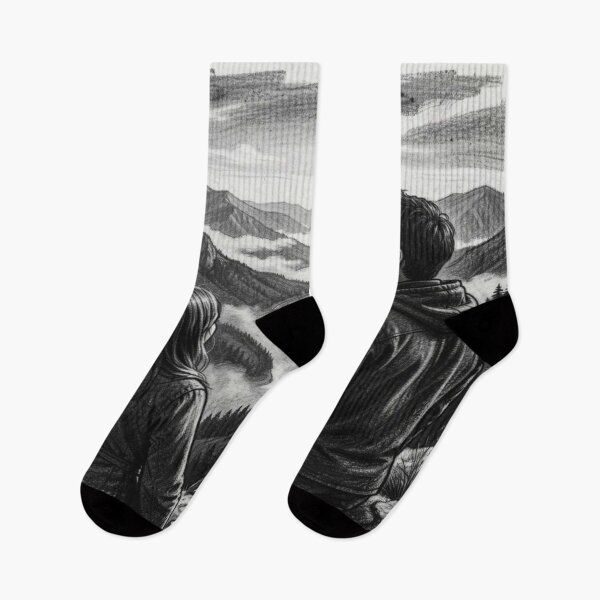 Item preview, Charcoal Mountain View – two hikers in the wide valley with a calm horizon designed and sold by FotoworldEdel.