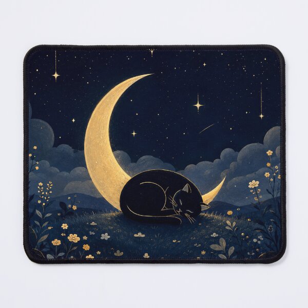 Item preview, Black Cat Under Crescent Moon | Celestial Night Sky Cat designed and sold by AbstractAuraArt.