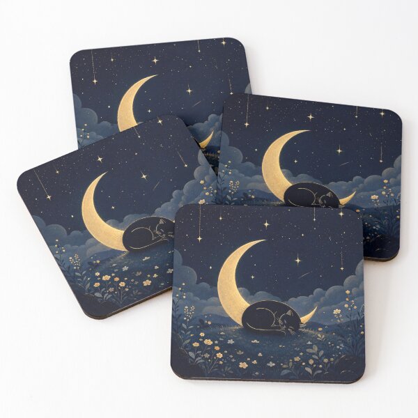 Item preview, Black Cat Under Crescent Moon | Celestial Night Sky Cat designed and sold by AbstractAuraArt.