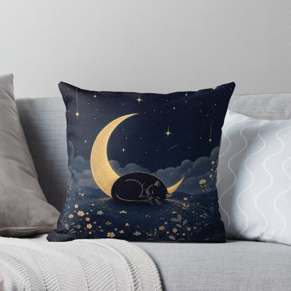 Item preview, Black Cat Under Crescent Moon | Celestial Night Sky Cat designed and sold by AbstractAuraArt.