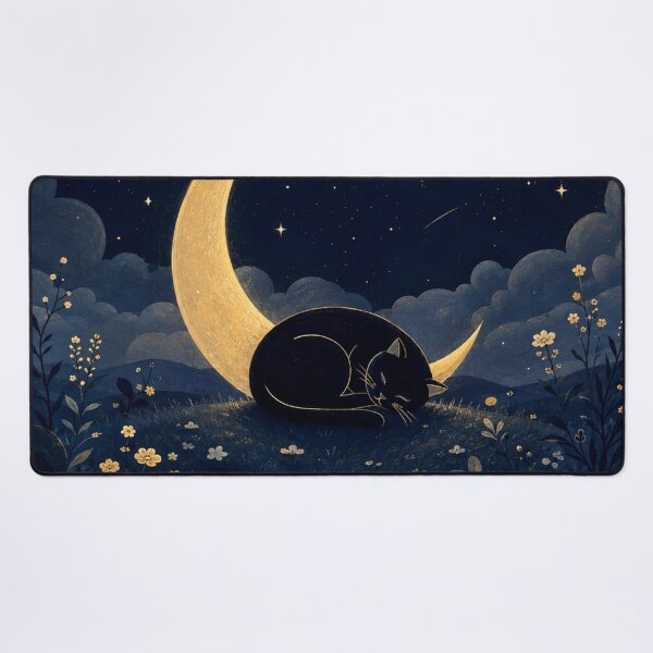 Item preview, Black Cat Under Crescent Moon | Celestial Night Sky Cat designed and sold by AbstractAuraArt.