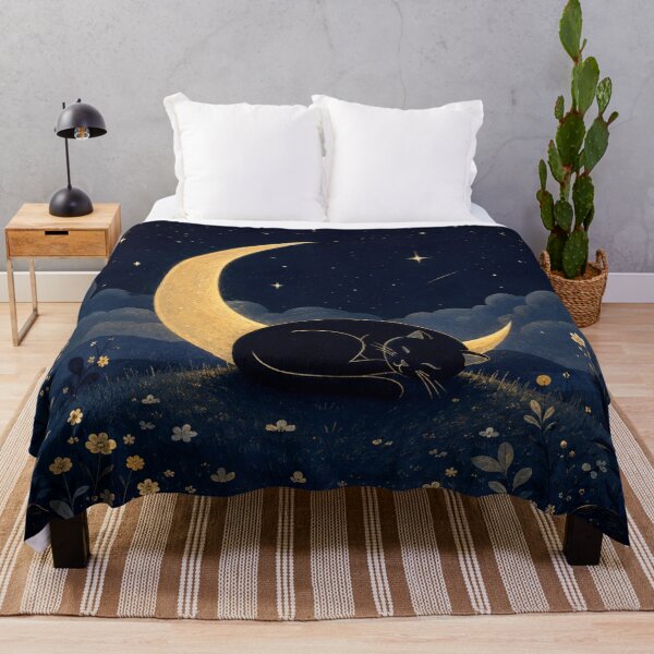 Item preview, Black Cat Under Crescent Moon | Celestial Night Sky Cat designed and sold by AbstractAuraArt.