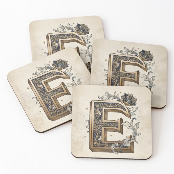 Item preview, Vintage Celestial Botanical Letter E Watercolor Art designed and sold by TheMinimalFrame.