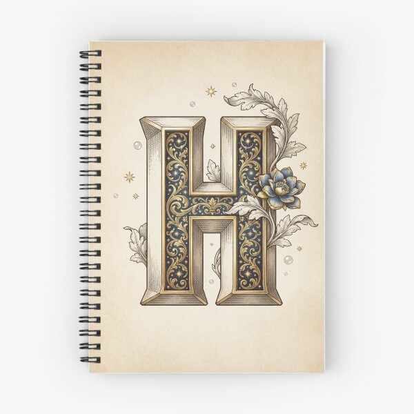 Item preview, Vintage Celestial Botanical Letter H Watercolor Art designed and sold by TheMinimalFrame.