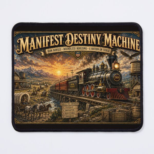 Item preview, Manifest Destiny Machine – Vintage American Steam Railroad Poster designed and sold by ASABCreative.