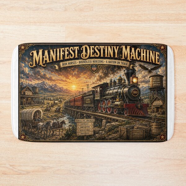 Item preview, Manifest Destiny Machine – Vintage American Steam Railroad Poster designed and sold by ASABCreative.