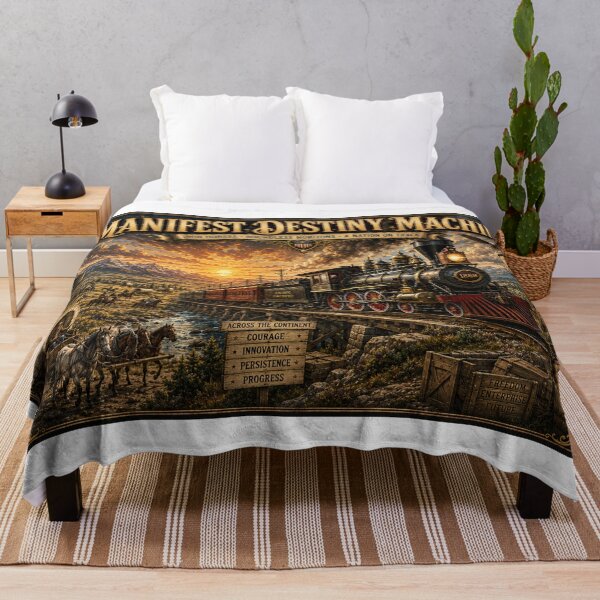 Item preview, Manifest Destiny Machine – Vintage American Steam Railroad Poster designed and sold by ASABCreative.