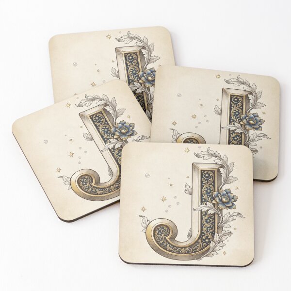 Item preview, Vintage Celestial Botanical Letter J Watercolor Art designed and sold by TheMinimalFrame.