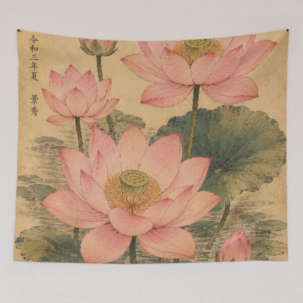 Item preview, Lotus Flowers Ukiyo-e Illustration designed and sold by zaveerequeen.