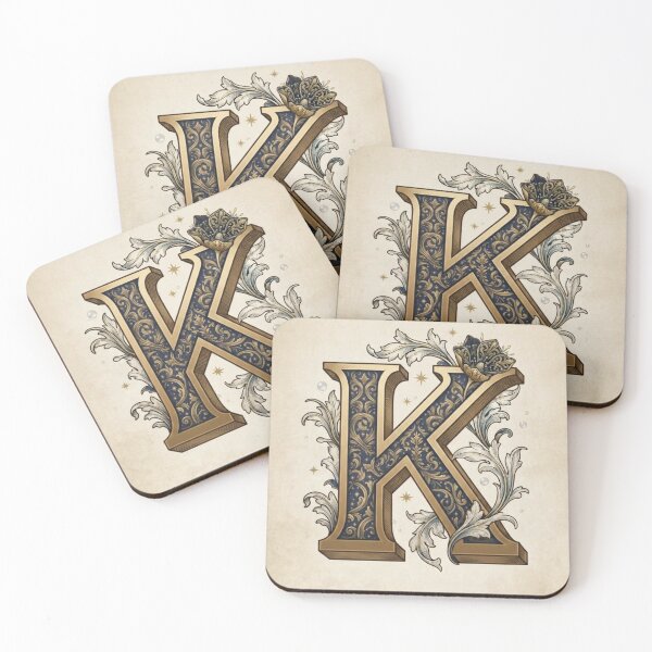 Item preview, Vintage Celestial Botanical Letter K Watercolor Art designed and sold by TheMinimalFrame.