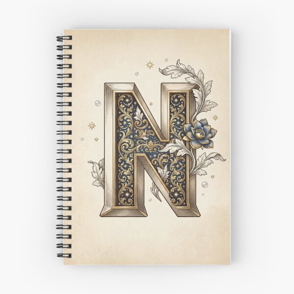 Item preview, Vintage Celestial Botanical Letter N Watercolor Art designed and sold by TheMinimalFrame.