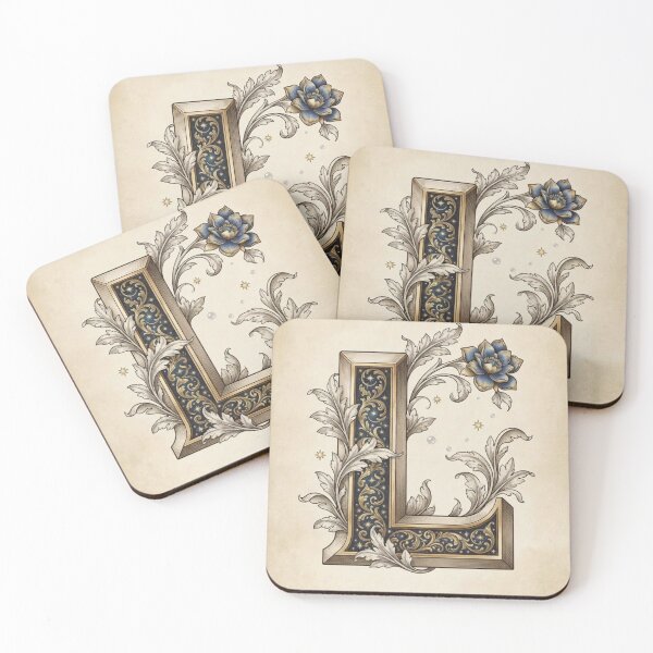 Item preview, Vintage Celestial Botanical Letter L Watercolor Art designed and sold by TheMinimalFrame.