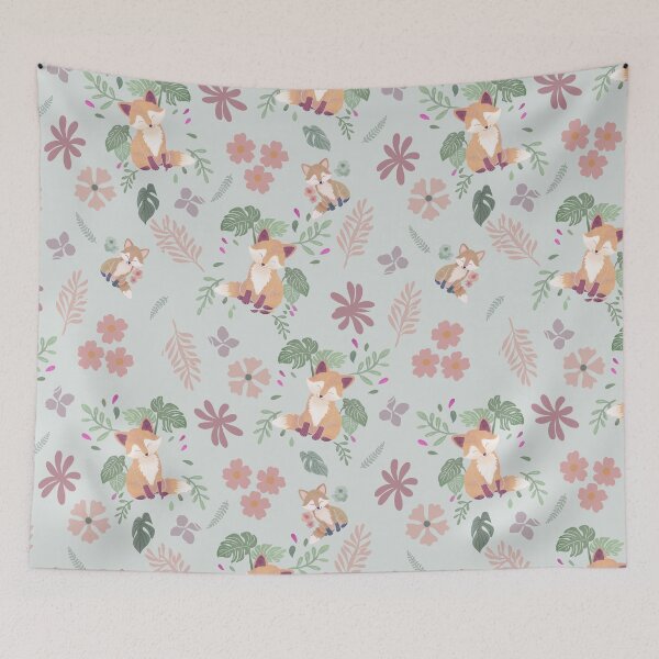 Item preview, Woodland Fox Floral Seamless Pattern, Whimsical Hand-Drawn Nursery Fabric Design designed and sold by mistywoodstudio.