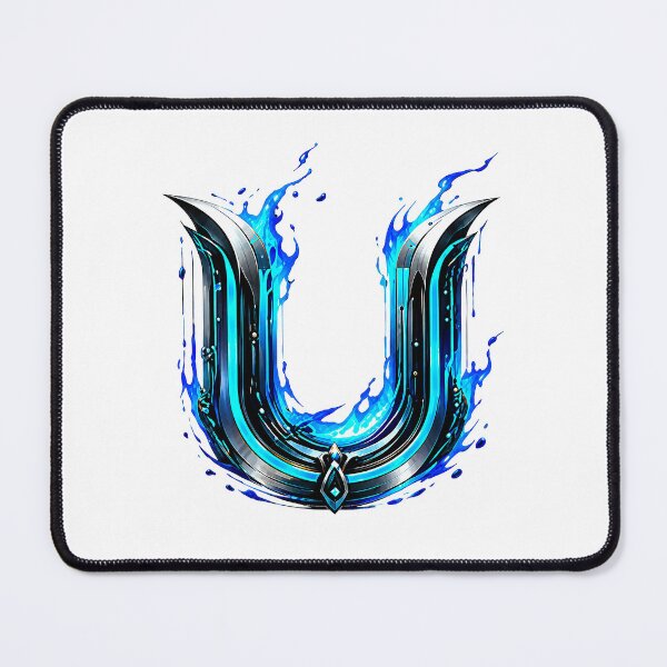 Item preview, AquaFlare Cipher The Teal Inferno Letter U designed and sold by BlissBlvdShop.