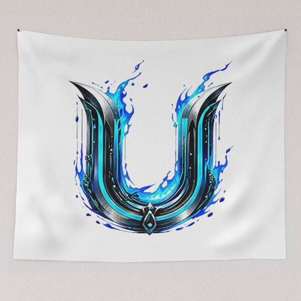 Item preview, AquaFlare Cipher The Teal Inferno Letter U designed and sold by BlissBlvdShop.