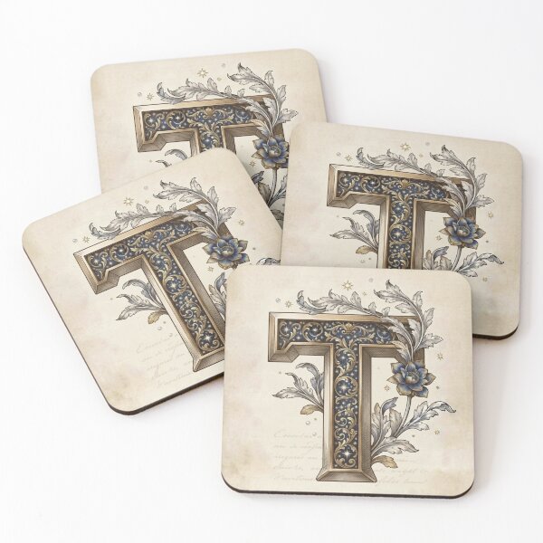 Item preview, Vintage Celestial Botanical Letter T Watercolor Art designed and sold by TheMinimalFrame.