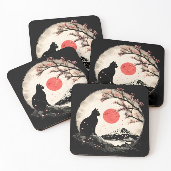 Item preview, Cat Under Red Moon Sakura Night designed and sold by TeeVelora.