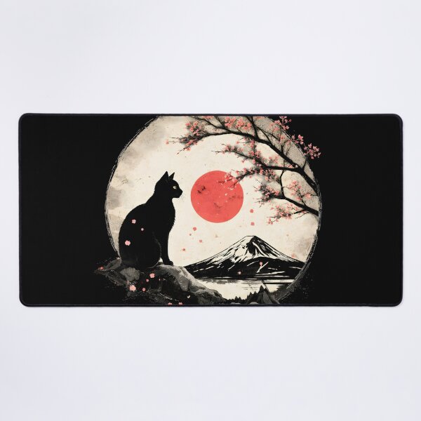 Item preview, Cat Under Red Moon Sakura Night designed and sold by TeeVelora.