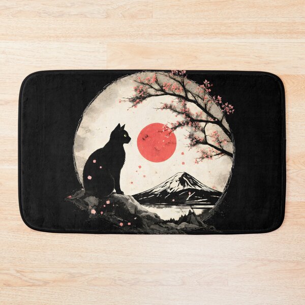 Item preview, Cat Under Red Moon Sakura Night designed and sold by TeeVelora.