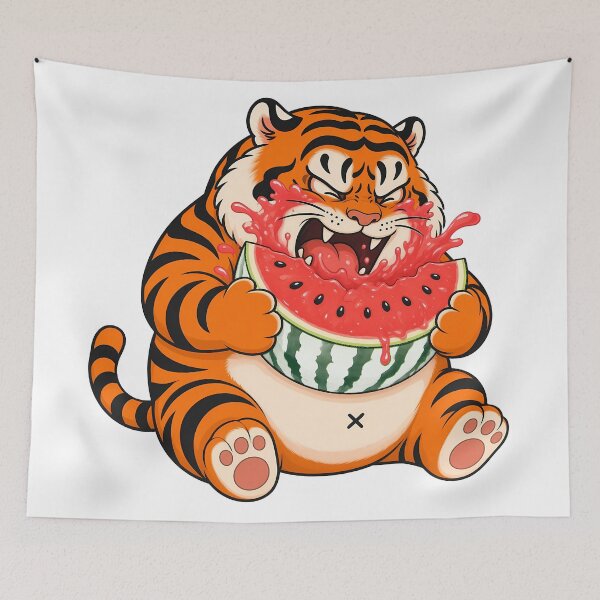 Item preview, Chubby Tiger Eating Juicy Summer Watermelon designed and sold by aigcx.