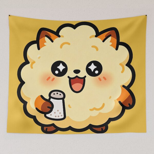 Item preview, Cute Fluffy Cat Holding Salt Shaker - Kawaii Seasoning Character designed and sold by Outlet Raloel.