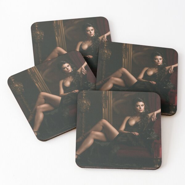 Item preview, Brunette in Black Lingerie with Black Cat on Velvet Chaise | Dark Pin-Up for Man Cave designed and sold by Synth Seduction.