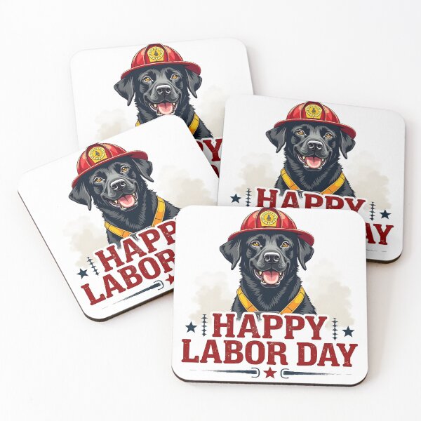 Item preview, HAPPY LABOR DAY FIREFIGHTER BLACK LABRADOR DOG ART designed and sold by PawsStudioAU.