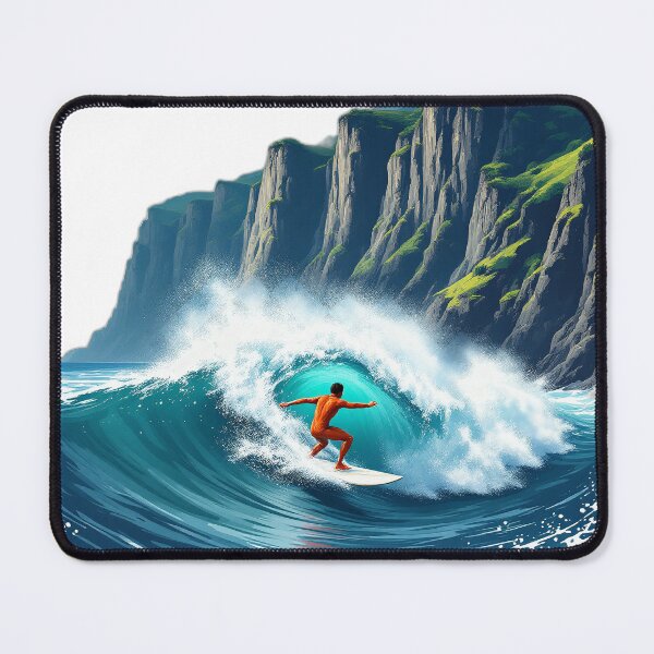 Item preview, Basque Coast Surfer & Sea Cliffs — Vintage Travel Poster Art designed and sold by DONOSTIADESIGN.