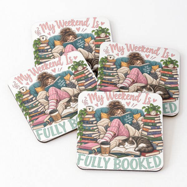 Item preview, My Weekend Is Fully Booked Cozy Reader Cat & Coffee designed and sold by BlueSkyEV.
