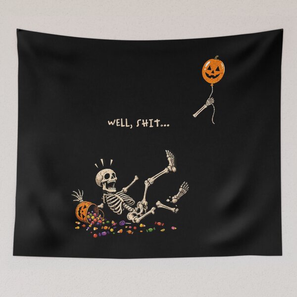 Aperçu de l'œuvre Squelette tombant d'un ballon d'Halloween, blablabla effrayant créée et vendue par watanabeee.