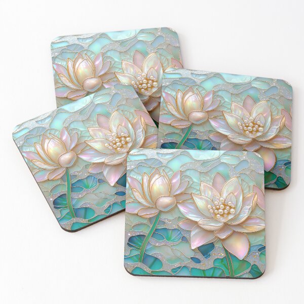 Item preview, Lotus Pearl Pink and Green Stained Glass Art designed and sold by MargaretWiktor.