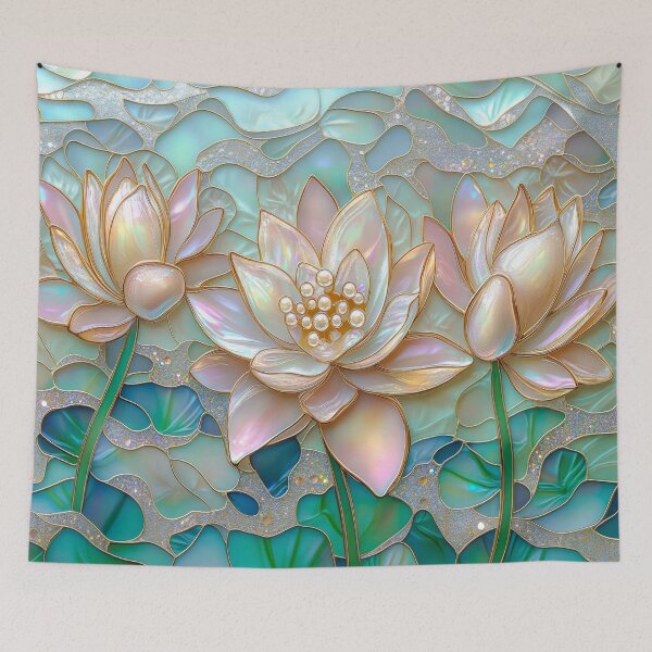 Item preview, Lotus Pearl Pink and Green Stained Glass Art designed and sold by MargaretWiktor.
