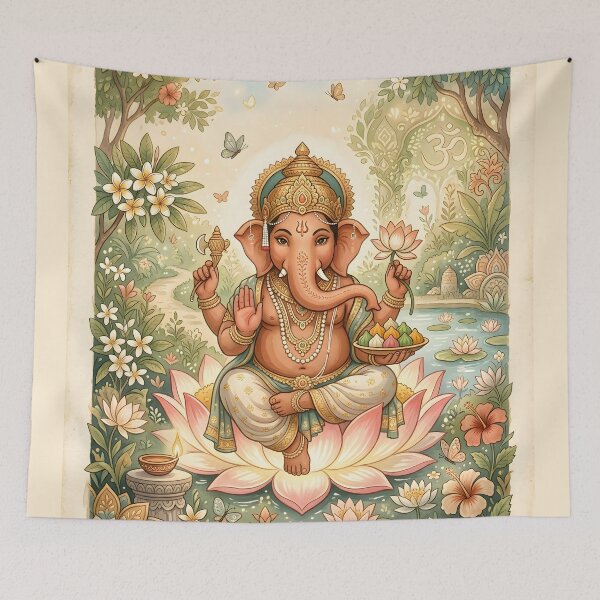 Item preview, Peaceful Ganesha Lotus Garden Watercolor designed and sold by hutofdesigns.