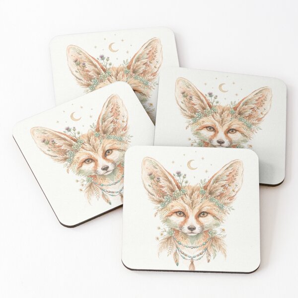 Item preview, Moonlit Fennec Fox Celestial Botanical Watercolor Art designed and sold by TheMinimalFrame.