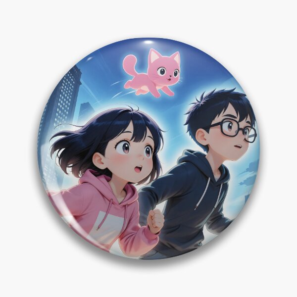 Item preview, Anime Couple Running With Pink Cat Magical City Adventure designed and sold by Killington.