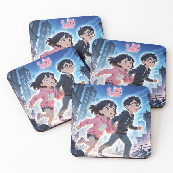 Item preview, Anime Couple Running With Pink Cat Magical City Adventure designed and sold by Killington.