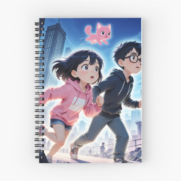 Item preview, Anime Couple Running With Pink Cat Magical City Adventure designed and sold by Killington.