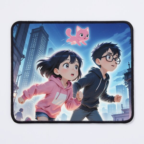 Item preview, Anime Couple Running With Pink Cat Magical City Adventure designed and sold by Killington.