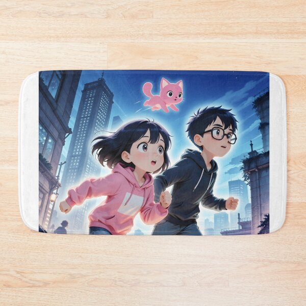 Item preview, Anime Couple Running With Pink Cat Magical City Adventure designed and sold by Killington.