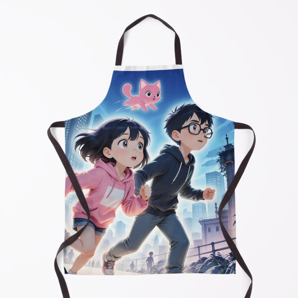 Item preview, Anime Couple Running With Pink Cat Magical City Adventure designed and sold by Killington.