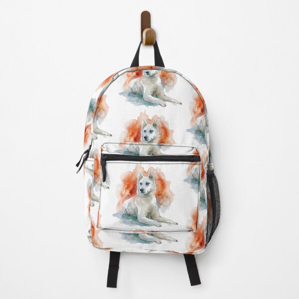 Item preview, White Wolf Sitting, Fiery Orange Background designed and sold by caracatita75.