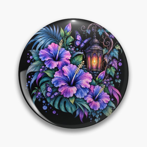 Item preview, Enchanted Gothic Hibiscus Lantern with Purple Butterflies at Night designed and sold by IamNolmo.