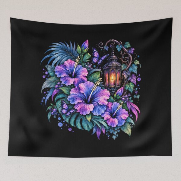 Item preview, Enchanted Gothic Hibiscus Lantern with Purple Butterflies at Night designed and sold by IamNolmo.