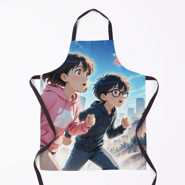 Item preview, Anime Duo Chasing a Flying Pink Cat Through the City designed and sold by Killington.